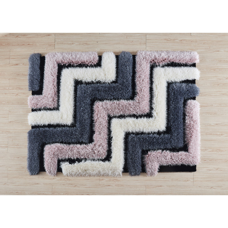 Latitude Run® Barrelville Geometric Handmade Shag Gray/Pink Area Rug